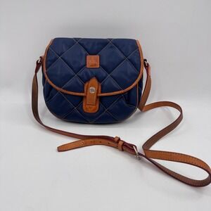 Vintage Dooney & Bourke Navy Quilted Nylon Crossbody Bag Tan Leather Trim